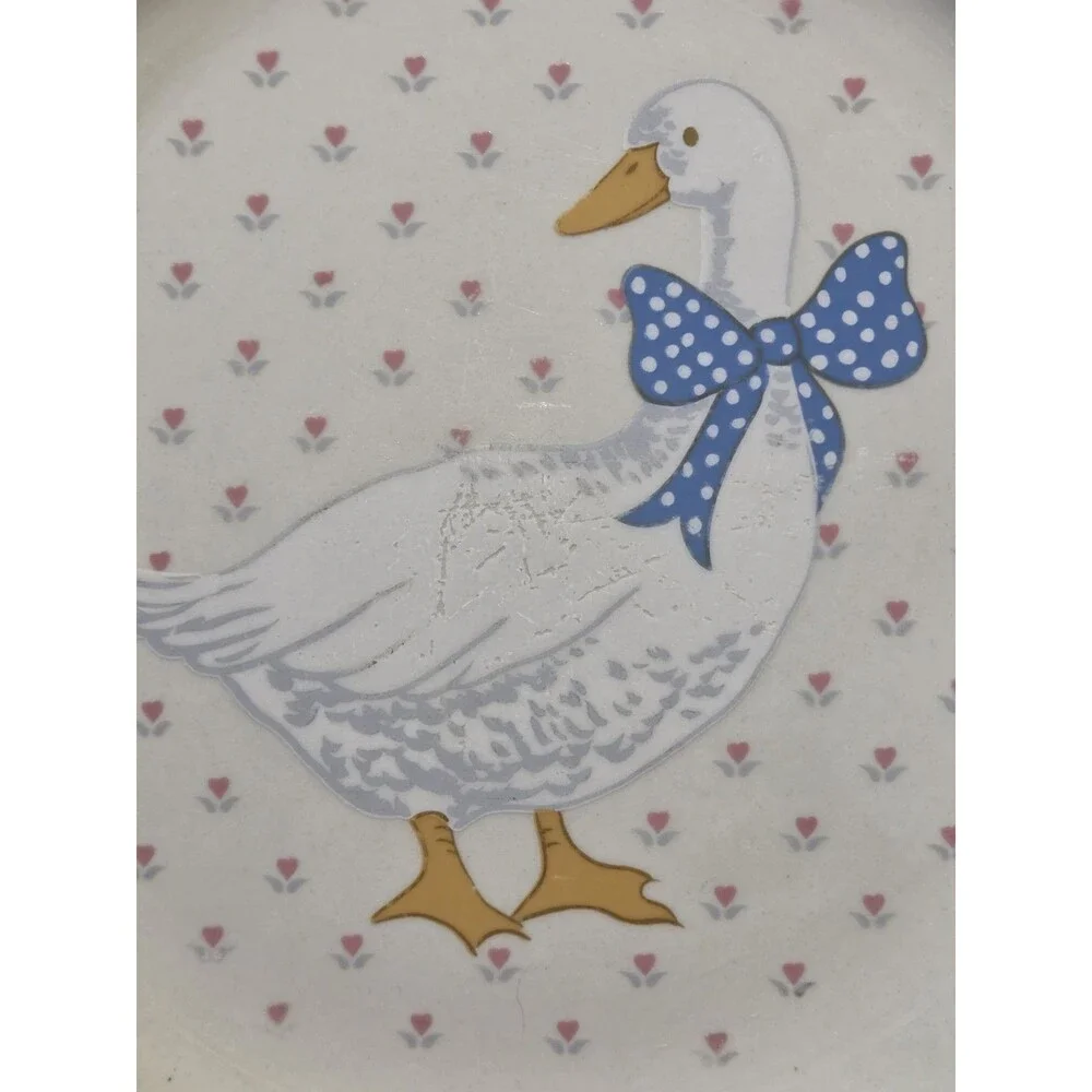 Brick Oven Stoneware Aunt Rhody Geese Goose Blue Bow Dinner Plates Cottagecore